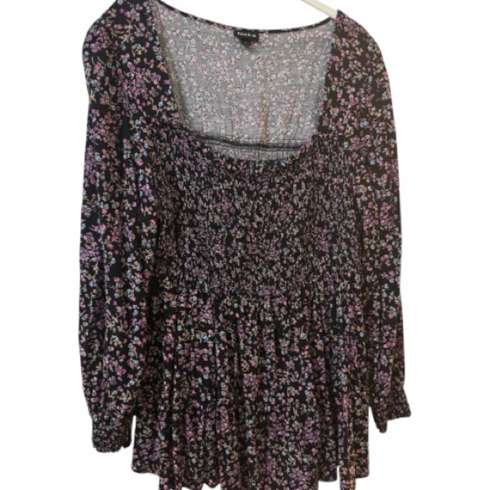Torrid Black and Pink Floral Blouse